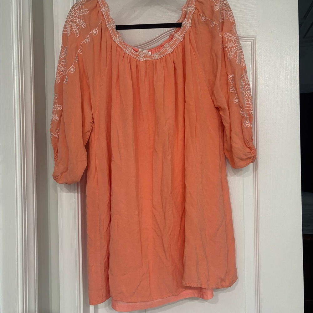 Embroidered Coral Dress/Blouse